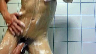 Attractive male homosexual parties find each other for sizzling sex scene in the washroom