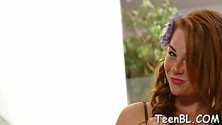 yearning for a hardcore session, this redhead teen sucks and rides with shaved intensity