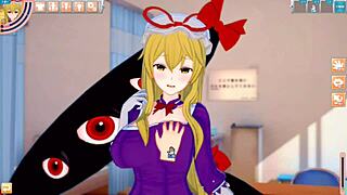 Yukari Yakumo's Big Tits Rubbed Intensely In Hentai Game