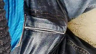 Woman Peeing In Jeans On Sofa