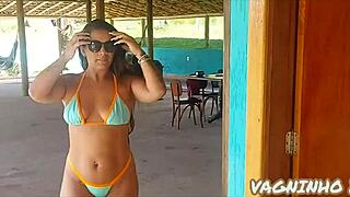 Brunette prostitute blows cock outdoors publicly.