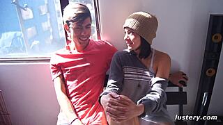 Kai submits in bathroom, clothes off for fingering and licking.