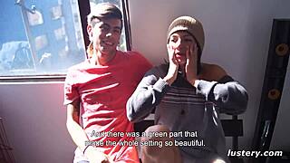 Kai submits in bathroom, clothes off for fingering and licking.