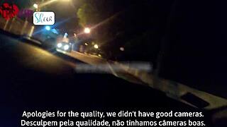 Cristina Almeida stars in her first public gangbang, filmed by husband in outdoor voyeur trailer