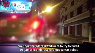 Cristina Almeida stars in her first public gangbang, filmed by husband in outdoor voyeur trailer