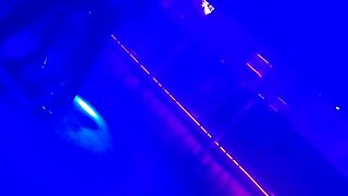 gogo dancer pulls married brunette to dance, lifting her dress.