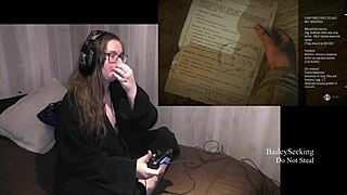 until dawn playthrough part 9 with big tits brunette in lingerie, showing off fat ass and tattoos for bbw fetish fun