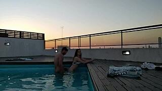 Big natural tits bareback action in poolside