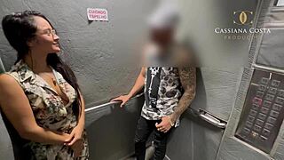 Yo, Laydy hooks up in the elevator and craves hardcore action. They hit the bedroom for a deep blowjob and wild fucking! 😈