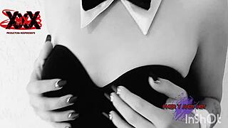 Andy Hot Dressed as Playboy Bunny Sucks Huge Cock