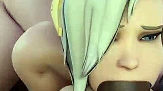 overwatch mercy deepthroats bbc while doggy fucked in dp 😈