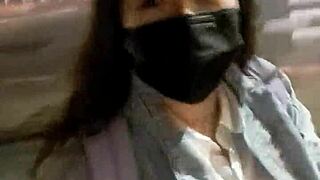 Wow, check those big tits chilling outdoors in retro public style!