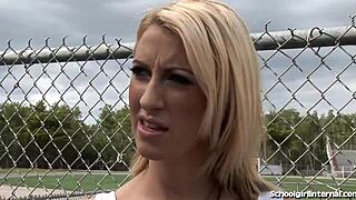 blonde cheerleader takes a deep creampie