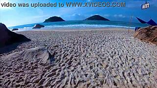 Stranger cums on face at nudist beach