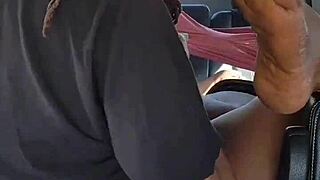 Big black cock in a parking lot, as a brunette amateur spreads her legs for it