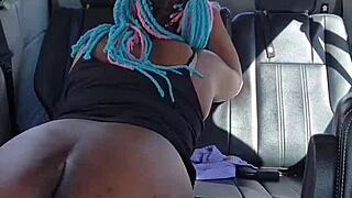 Big black cock in a parking lot, as a brunette amateur spreads her legs for it