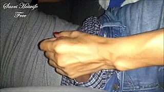 Sucking and jerking the cock to the car crane assistant while husband watches nearby.