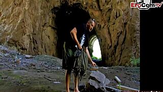 skinny french amateur teen girl gets her tight ass fucked hard outdoors in wild action. her petite brunette body takes every rough thrust.