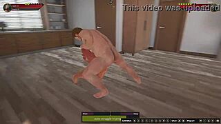 ethan battles katey in wild 3d naked wrestling.