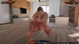 ethan battles katey in wild 3d naked wrestling.
