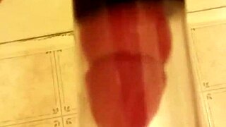 Straight european man intensely pumps his penis using a tube