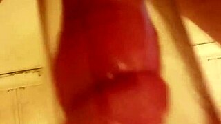 Straight european man intensely pumps his penis using a tube