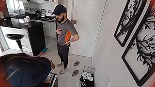 Delivery man surprised by petite Latina girl with wild sex