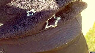 Nympho bent over in ripped jeans, pounded outdoors with massive cumshot