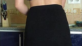 Look at my solo pussy play in the kitchen on phone