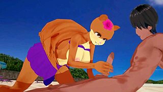 Sandy Cheeks gets creampied on the beach, wow