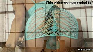 The amazing mari, a black tgirl with piercings and tattoos, masturbates her cock in solo scene