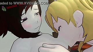 saffron and terra dominate ruby and yuri in lesbian group. they use strapon and muff diving.