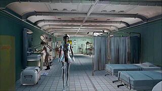 Fallout 4 video features young brunette nurse teasing and stripping