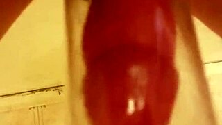 Straight european man intensely pumps his penis using a tube