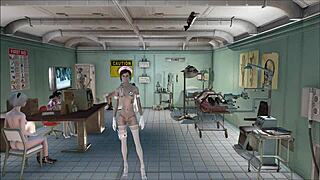 Fallout 4 video features young brunette nurse teasing and stripping