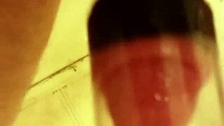 Straight european man intensely pumps his penis using a tube