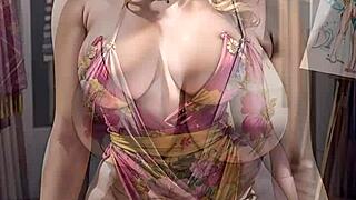 A blonde fashion designer created through an artificial intelligence program exposes her upskirt and pussy in lewd clip