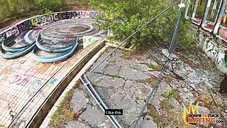 Tattooed brunette milf enjoys rough doggy blowjob and deepthroat outdoors in pov