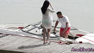 Bent over babe gets anally pounded in doggystyle outdoors. Glamour amateurs bang her hard.