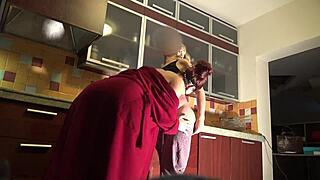 I watch my Romanian stepmom lick in the kitchen