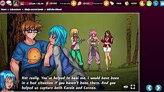 Ninja bent over for deepthroat blowbang