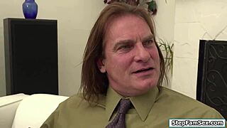 Kandi passionately sucks and rides stepdad's monster cock.