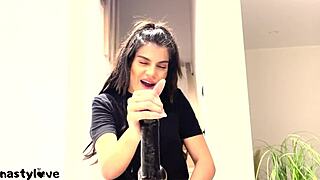 i'm a hot teen giving joi with dirty talk while sucking big black dildo