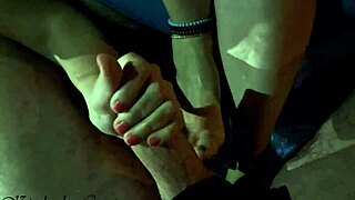 thrilling risky public night threesome in the pool with stepsis and cars passing near us