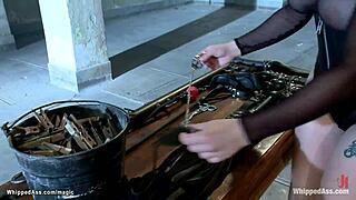 Bound redhead dyke gets whipped and banged hard in group play