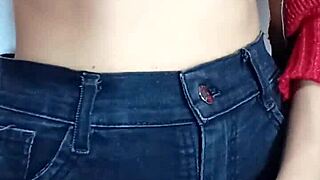 spanking my natural tits with a belt in play