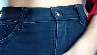 spanking my natural tits with a belt in play