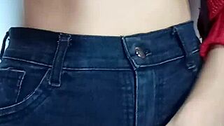 spanking my natural tits with a belt in play