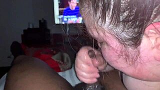 White BBW deepthroats BBC passionately.