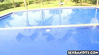 Watch this hot 19-year-old Latina bent over poolside.